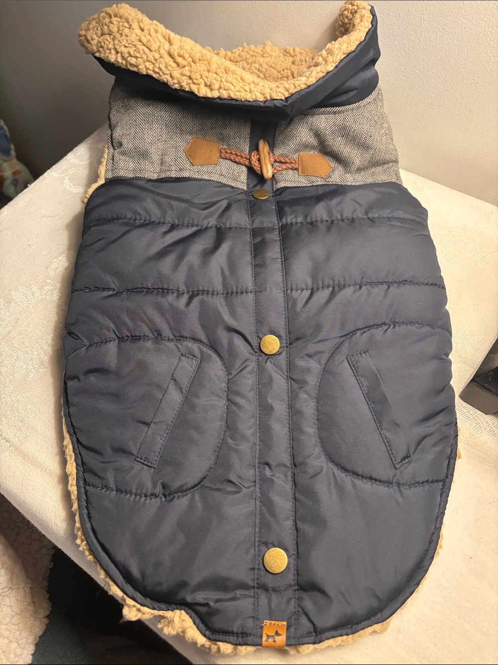 Plush-Lined Navy Dog Winter Coat with Hood